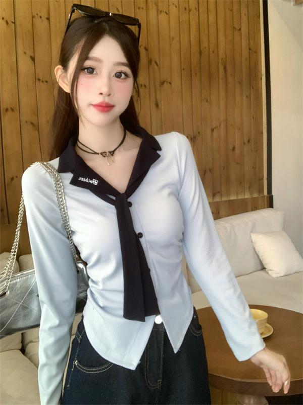 Plus size fat mm retro British style early autumn new tops with feminine temperament, waist-covering and slimming long-sleeved shirts