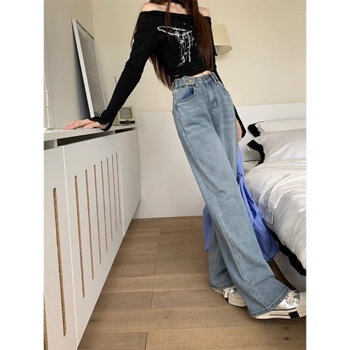 Straight jeans 2024 new women's autumn style loose large size fat girl high waist slim drape wide leg pants