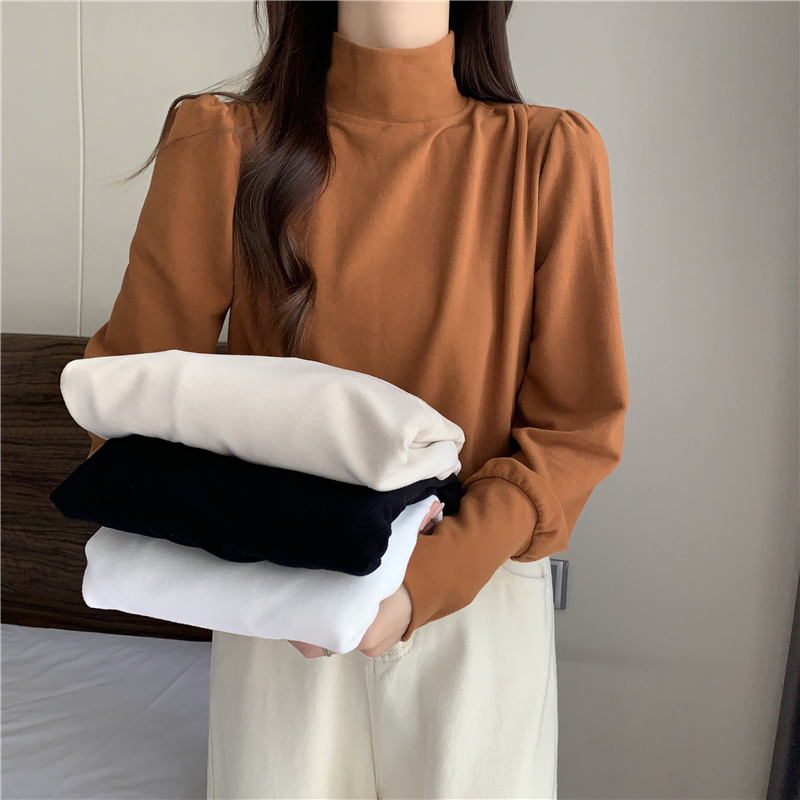 Large size half turtleneck long sleeve brushed versatile thickened bottoming shirt