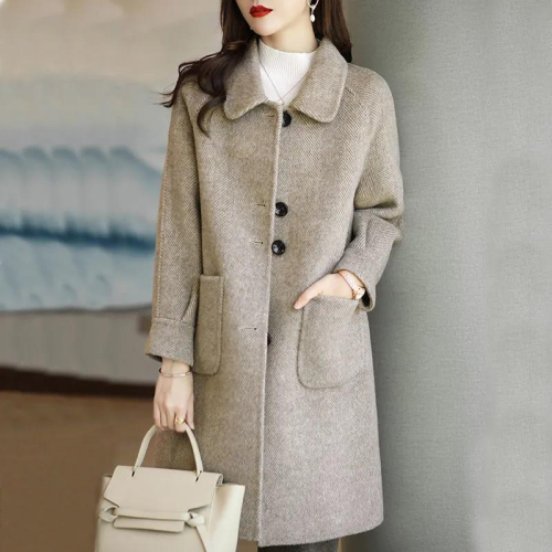 Woolen coat women's 2024 autumn and winter new style small thickened Korean style slim temperament mid-length woolen coat