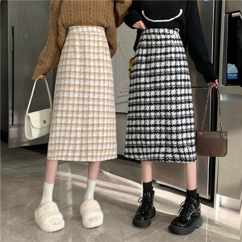 Plus size fat girl winter Korean style high waist thickened A-line skirt versatile woolen skirt for women