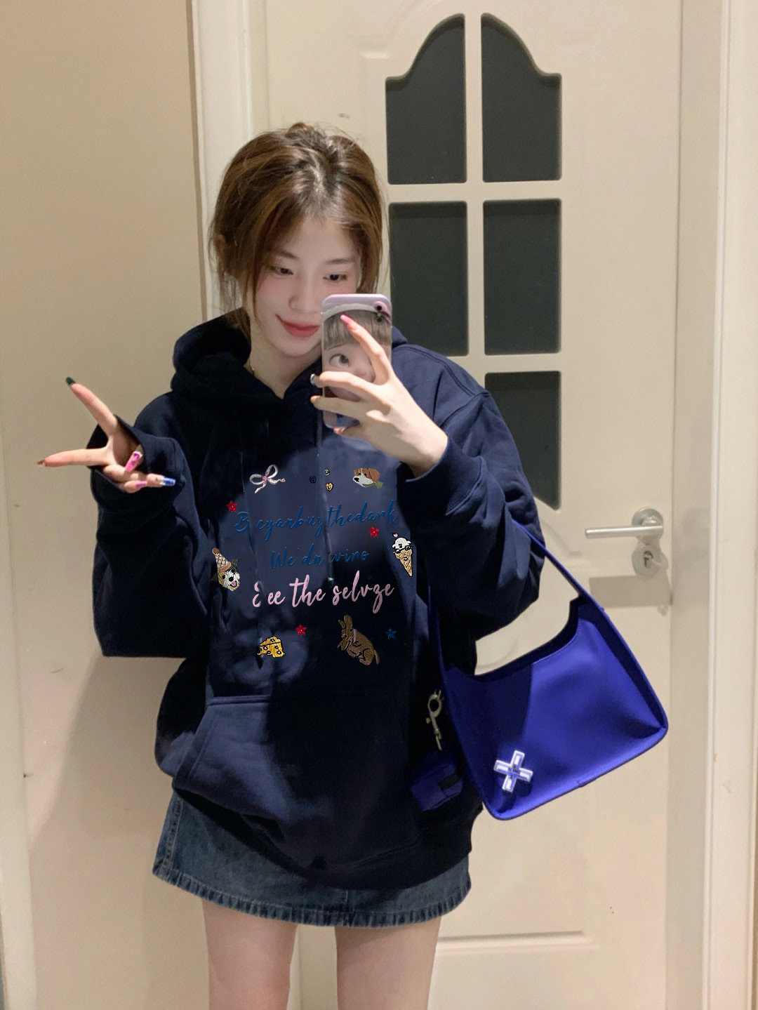 Full matte anti-pilling 350g imitation cotton/450g composite silver fox velvet printed hooded sweatshirt for women