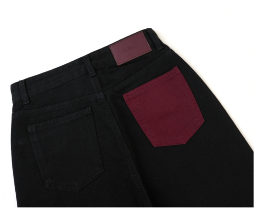 Women's 2024 Autumn Loose Black and Red Contrast Color High-Waisted Wide Leg Straight Leg Jeans