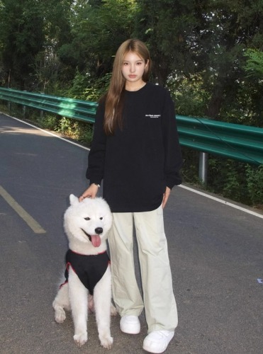 Pure cotton 200 grams 21 count combed precision live broadcast quality before and after printed autumn long-sleeved T-shirt for women