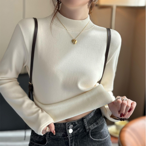 Thickened velvet bottoming shirt for women in autumn and winter new winter all-in-one velvet small stand-up collar with half-high collar top