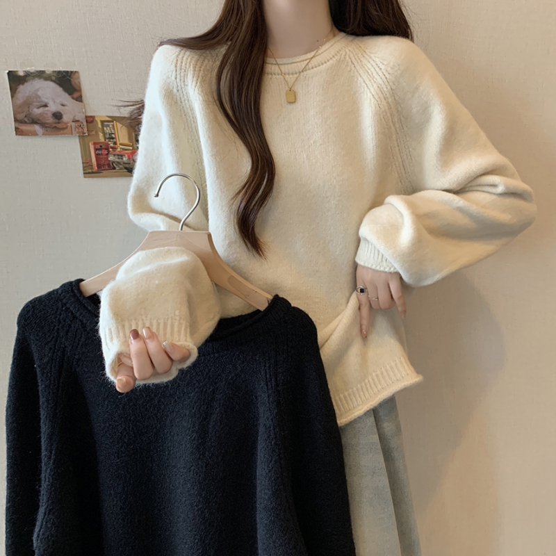 Autumn and winter new style thickened fungus-edged versatile sweater women's large size loose slimming single top