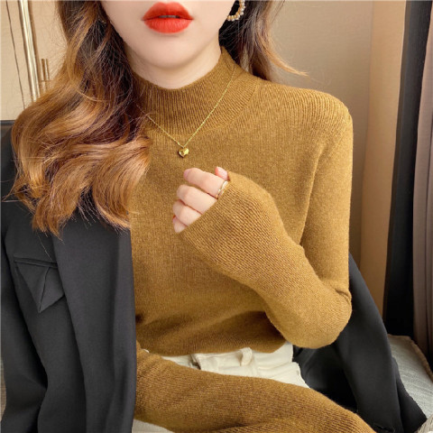 Half turtleneck bottoming shirt for women, long-sleeved spring and autumn sweater, versatile thin style, loose slimming, western style knitted top