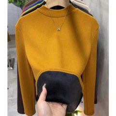 Thick velvet, warm and versatile, fashionable half turtleneck bottoming shirt, autumn and winter slim fit T-shirt for women