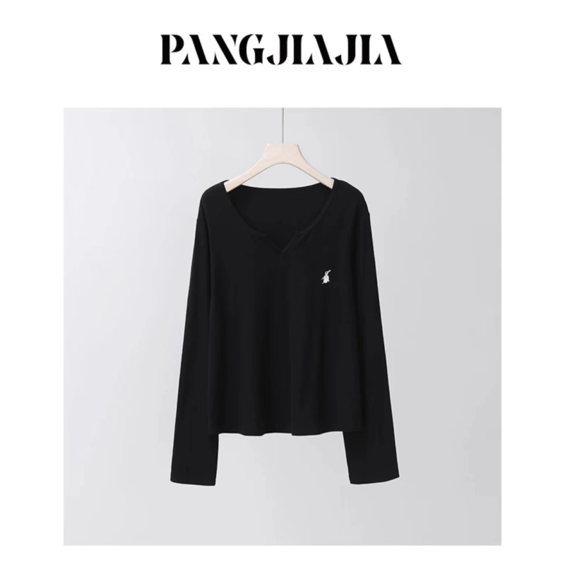 Long-sleeved T-shirt, fashionable contrast embroidered casual top