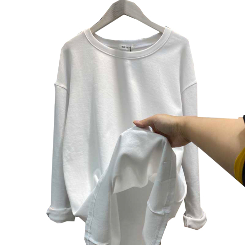 White velvet thickened autumn and winter new Korean style loose and simple inner warm base layer long-sleeved T-shirt for women