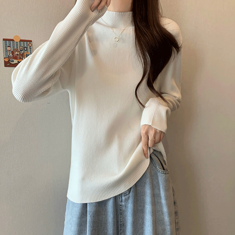 Plus size women's half turtleneck autumn and winter long-sleeved tops for fat women, slimming belly-covering soft waxy warm shirts bottoming shirt new style