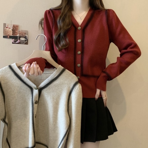 Large size small fragrant style sweater knitted cardigan for women New Year Christmas red autumn and winter high-end top jacket