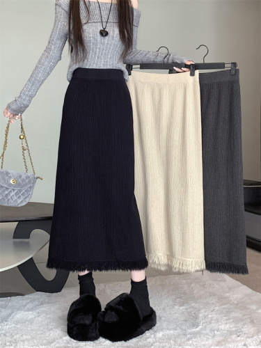 Large size tassel skirt women's one-step skirt wool skirt skirt knitted hip skirt long skirt fat mm spring autumn winter