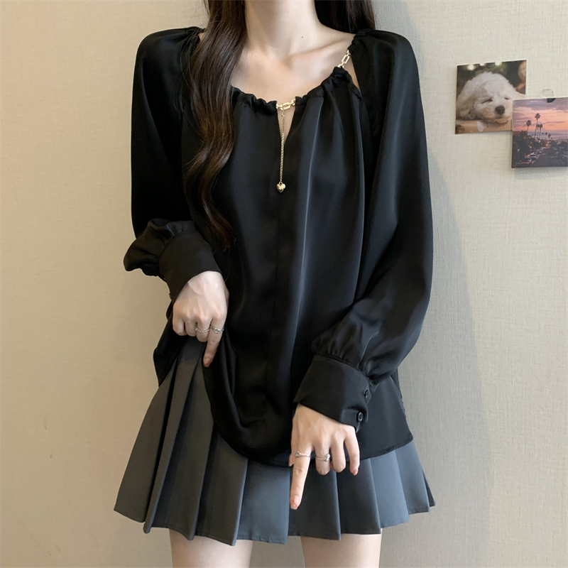 Autumn large size new French style light luxury super soft acetate satin high quality loose slimming versatile shirt