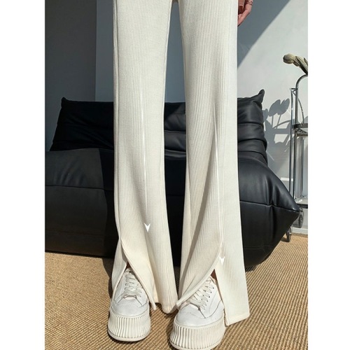 Kapok chenille slit wide leg pants for women straight high waist casual bootcut pants