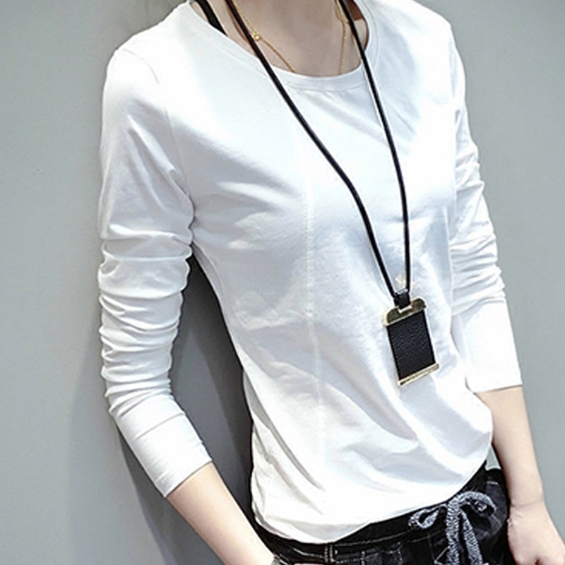 Bamboo cotton long-sleeved T-shirt for women, spring and autumn slim-fitting round-neck inner bottoming shirt, versatile white new slimming bottoming shirt