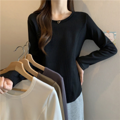 Large size slimming new hot girl design long-sleeved velvet thickened T-shirt