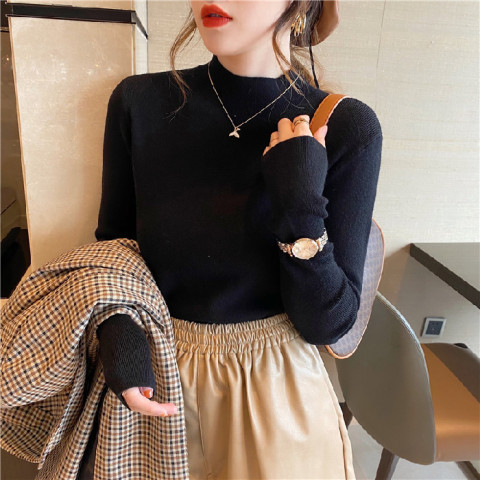 Half turtleneck bottoming shirt for women, long-sleeved spring and autumn sweater, versatile thin style, loose slimming, western style knitted top