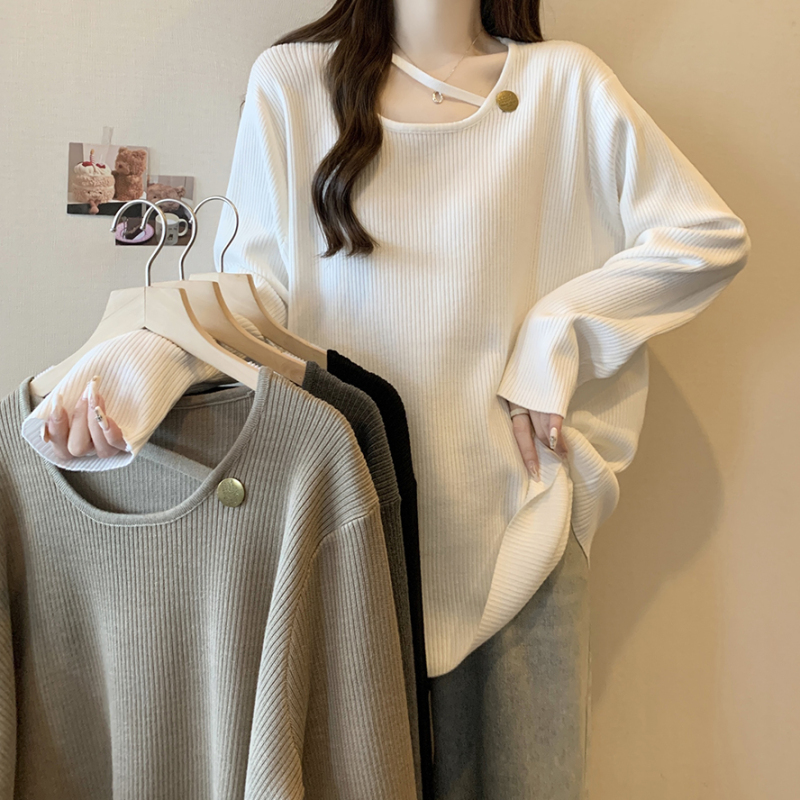 2024 New Casual and Versatile One-Button Ice Silk Sweater Women's Large Size Loose Solid Color Top