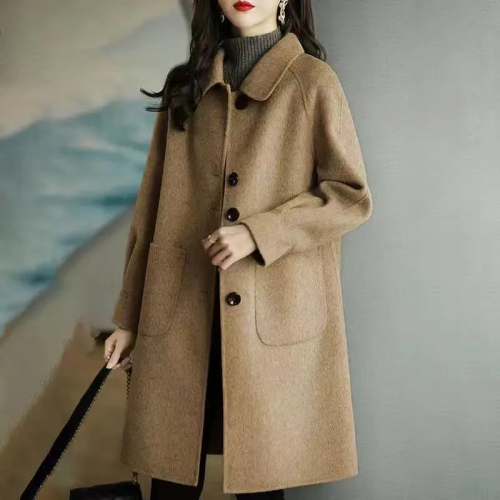 Woolen coat women's 2024 autumn and winter new style small thickened Korean style slim temperament mid-length woolen coat