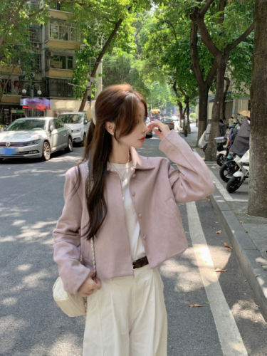 Real shot!  Khaki suede short coat women's autumn and winter new retro all-match casual small jacket