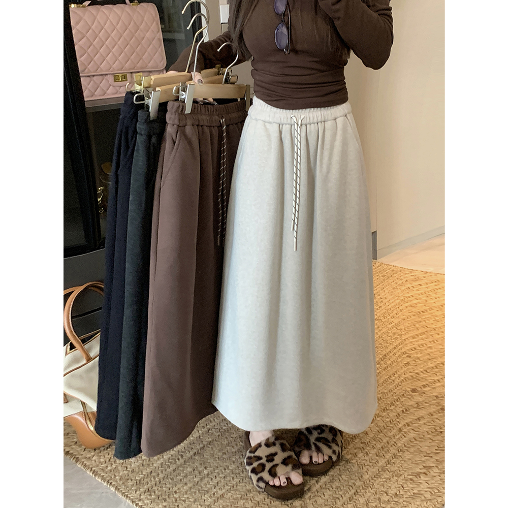 Real shot!  2024 Autumn and Winter New Elastic Waist Slit Slimming Versatile Cashmere Walking Skirt for Women