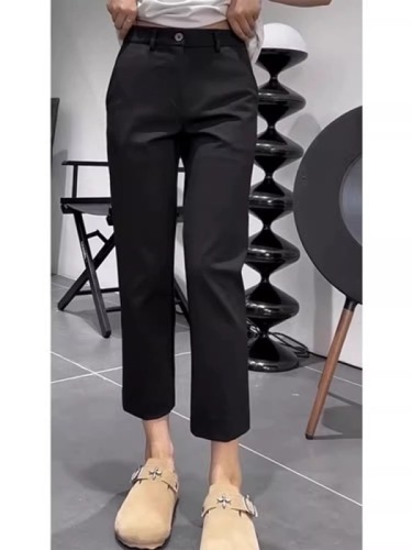 FYQ-Summer thin slit suit casual pants for women with pear-shaped body, high waist, slim straight nine-point pants