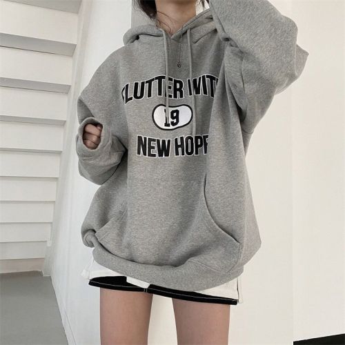 Women's velvet thickened sweatshirt with hooded print top