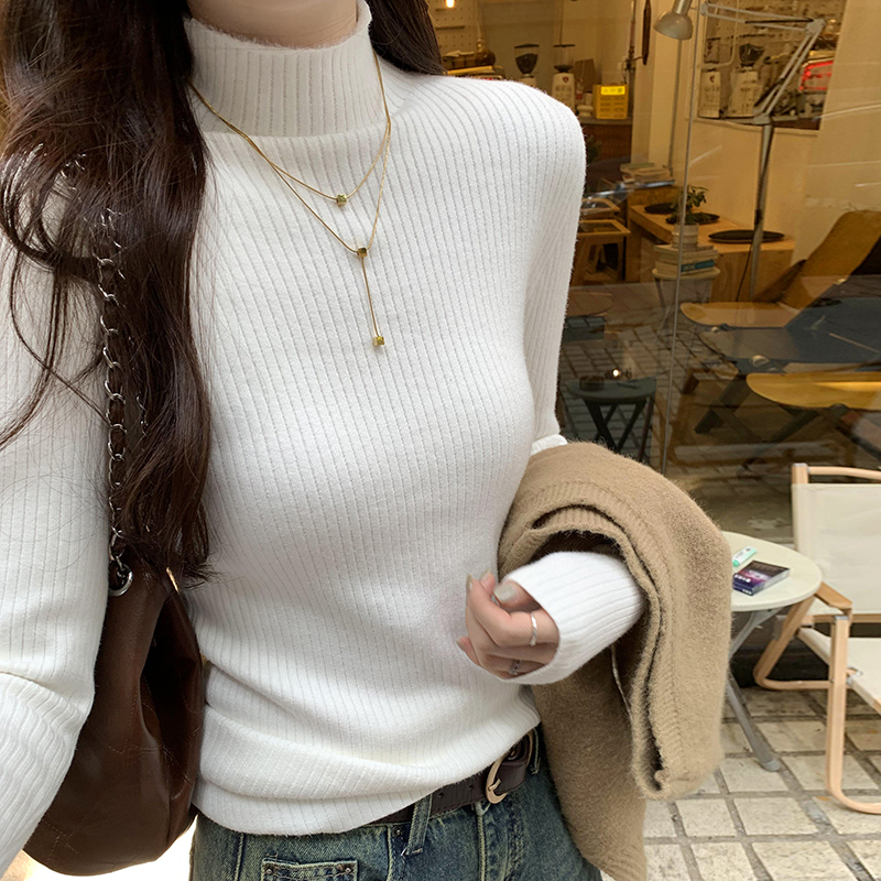 Actual pictures of Korean half-high collar knitted sweater tops, new styles for late autumn and early winter, long-sleeved bottoming shirts