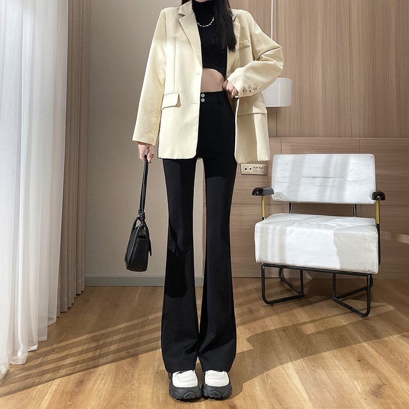 Hip-covering slightly flared suit pants for autumn and winter, new high-waisted slimming black elastic slim flared pants