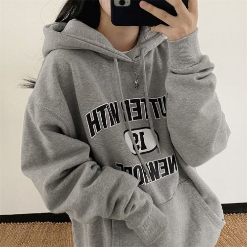 Women's velvet thickened sweatshirt with hooded print top