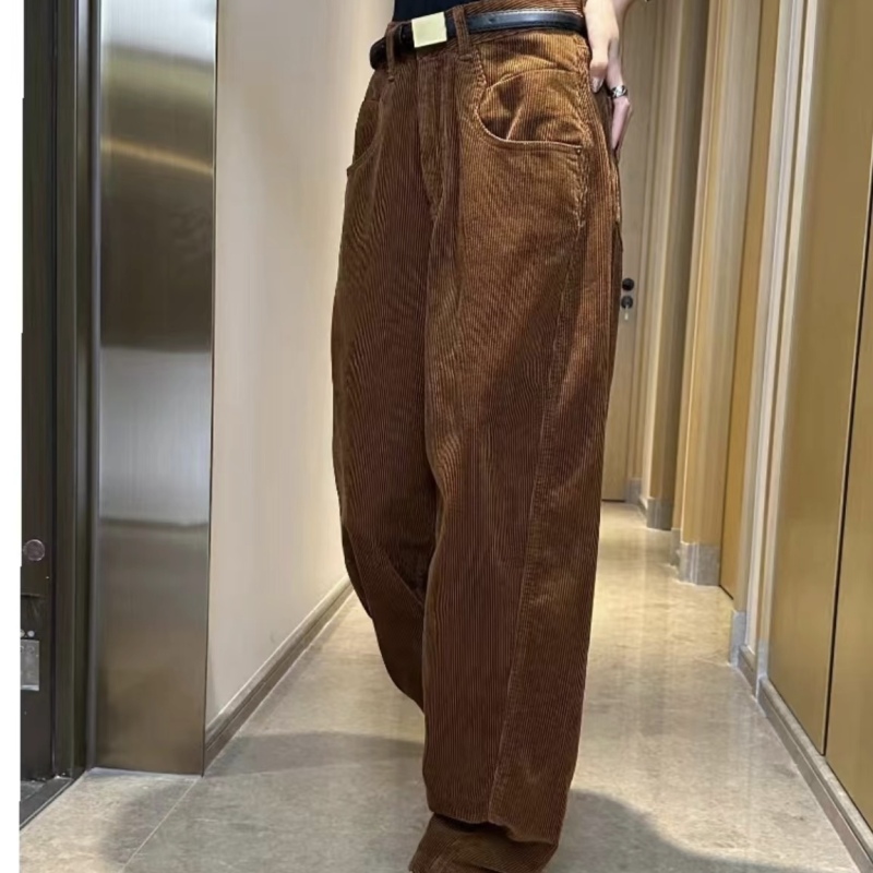 New Autumn and Winter Minimalist Style Corduroy Casual Pants Women's High Waist Loose Straight Wide Leg Pants Floor-Mopping Pants