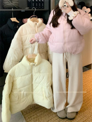 Actual shot~Korean gentle style stand collar cotton jacket 2024 autumn and winter thickened bread jacket