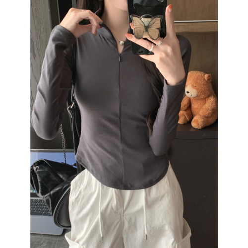 Actual shot# 1*1 thread 270g brushed warm 2024 autumn and winter half turtleneck long sleeve T-shirt for women