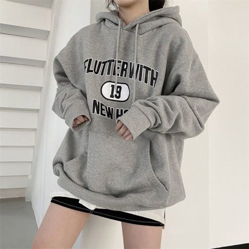 Women's velvet thickened sweatshirt with hooded print top