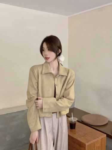 Real shot!  Khaki suede short coat women's autumn and winter new retro all-match casual small jacket