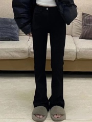 Non-actual shot of spring and autumn hot girl retro jeans for women with high waist, micro-flare, drapey straight trousers