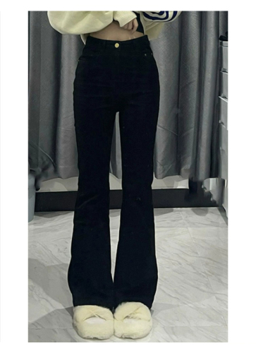 Black bootcut jeans for women, spring and autumn new style, pear-shaped, stretchy, slimming, hip-covering, horseshoe-flared pants