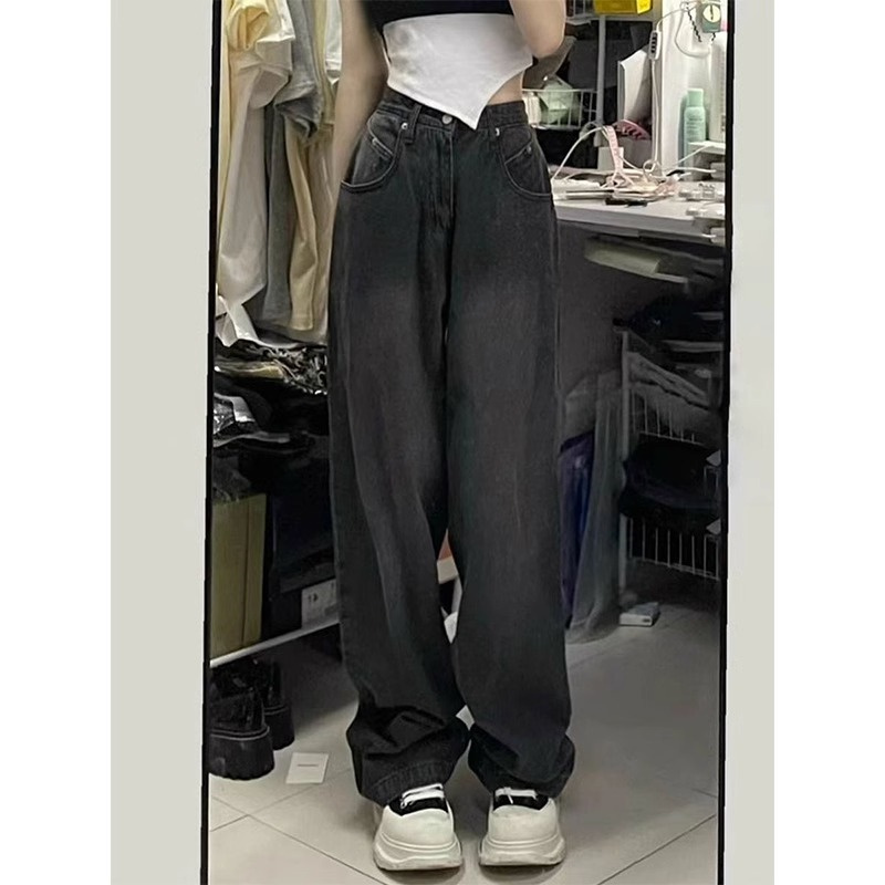 Wide-leg pants for women in autumn, loose, small, high-waisted, slim, versatile, straight, hip-covering, large size, fat mm jeans