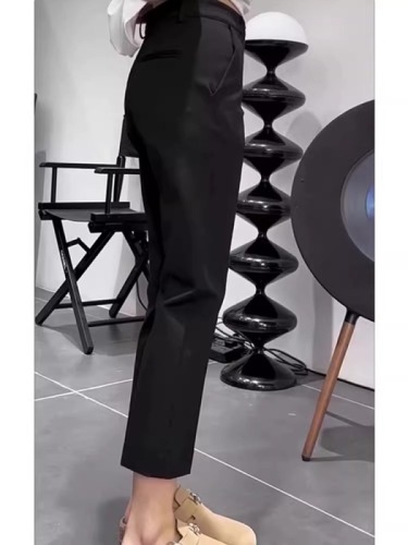 FYQ-Summer thin slit suit casual pants for women with pear-shaped body, high waist, slim straight nine-point pants