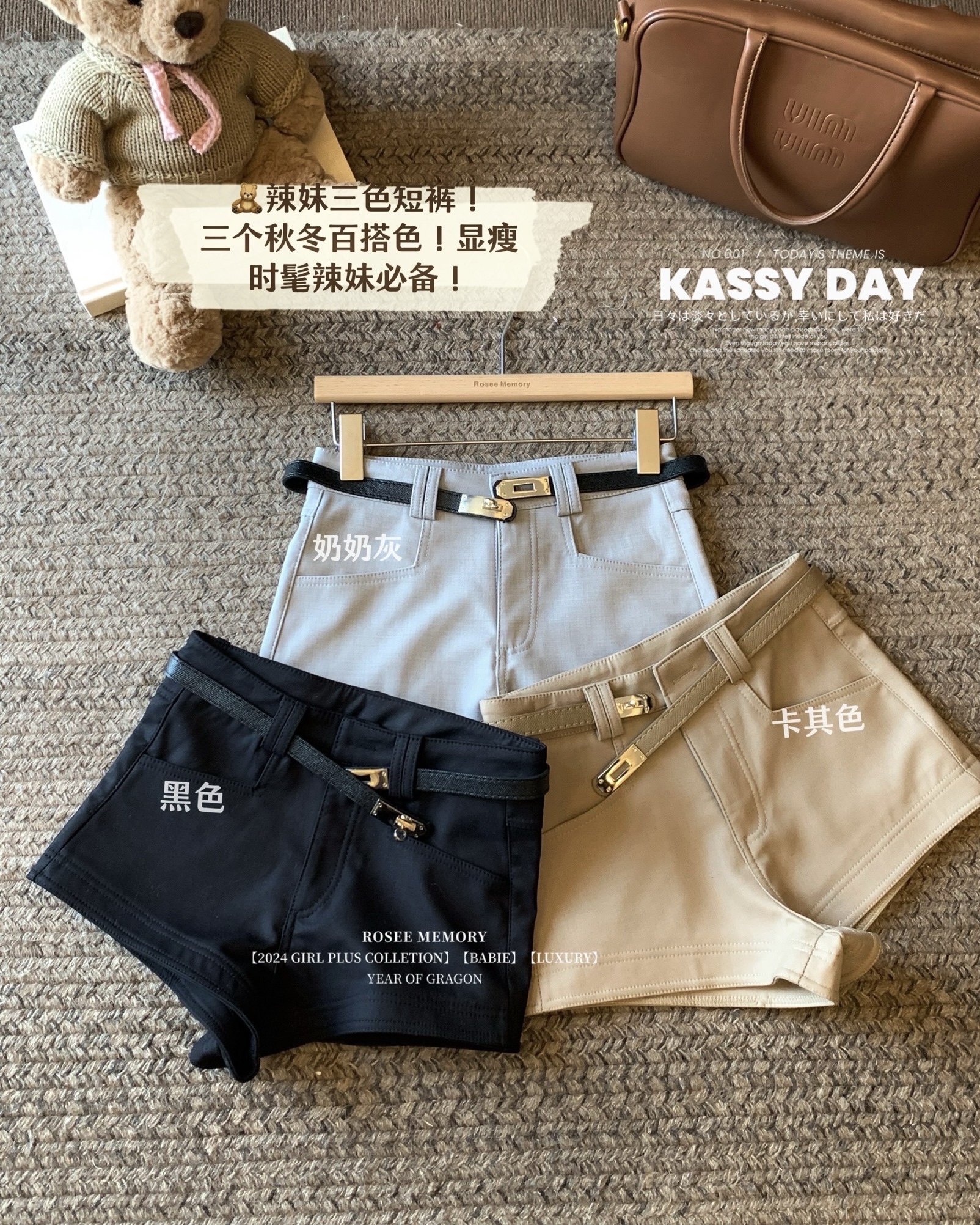 Actual shoot~ Women's casual shorts 2024 autumn new Korean style Ins Hong Kong style retro simple outerwear high-waisted