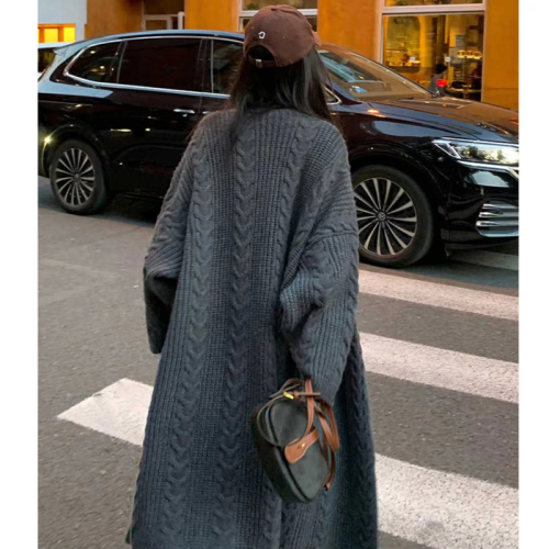 Solid color mid-length twist sweater jacket for women in autumn and winter new Korean style loose lazy style thickened knitted cardigan