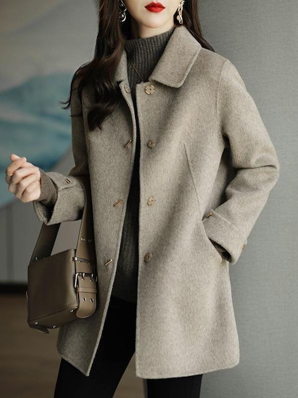 High-end simple fashion woolen coat for women 2024 autumn and winter new style small French style casual woolen coat