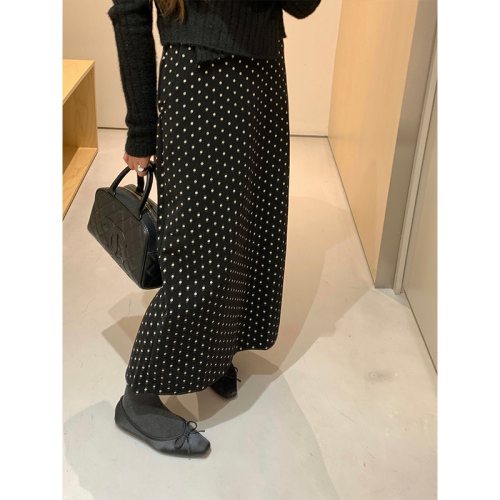 Fence La temperament oni retro polka dot skirt with pockets for women spring new skirt polka dot long skirt