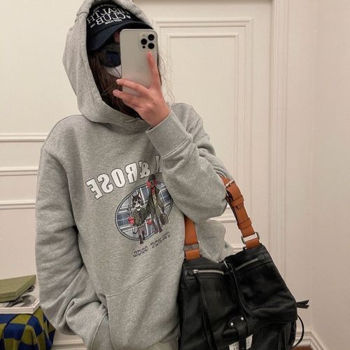 Women's velvet thickened hooded sweatshirt Korean style design niche lazy style autumn and winter coat with hood and loose