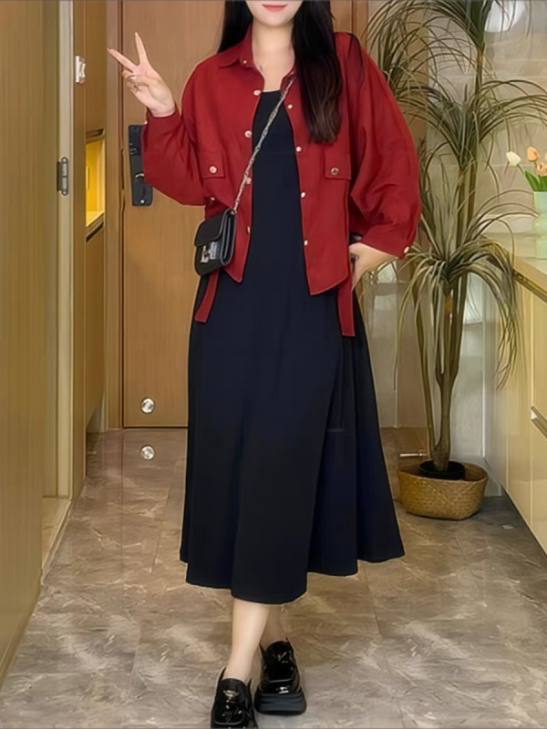 Plus size women's new irregular short coat versatile vest skirt two-piece set for fat mm slimming and covering the flesh suit