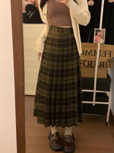 New Autumn and Winter College Style High Waist Slim Plaid Skirt Retro Simple Pleated Skirt for Women