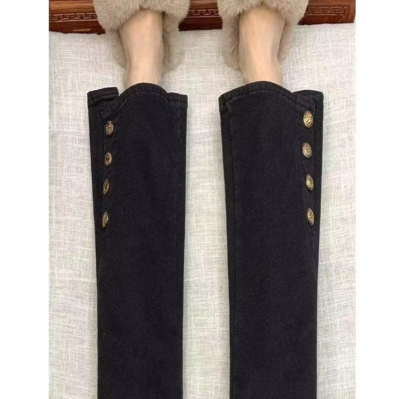 Plus size summer jeans, stretchy and slimming, Korean style fat MM trendy casual straight-cut raw edge jeans for women