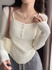 Basic sweater for women 2024 spring and autumn new slim-fitting base layer pullover versatile sweater