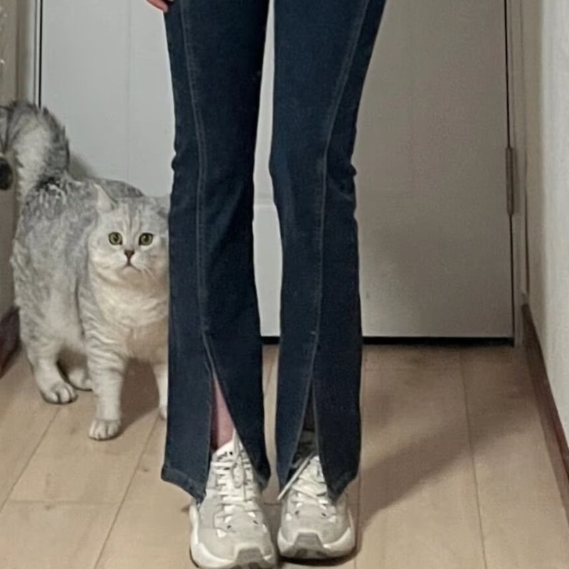 Original quality stretch slit jeans for women, straight-leg spring slimming, high-waisted, wide-leg pants